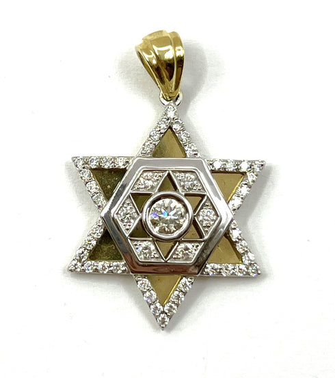 14K Gold and Diamond Star of David with Central Hexagon Necklace
